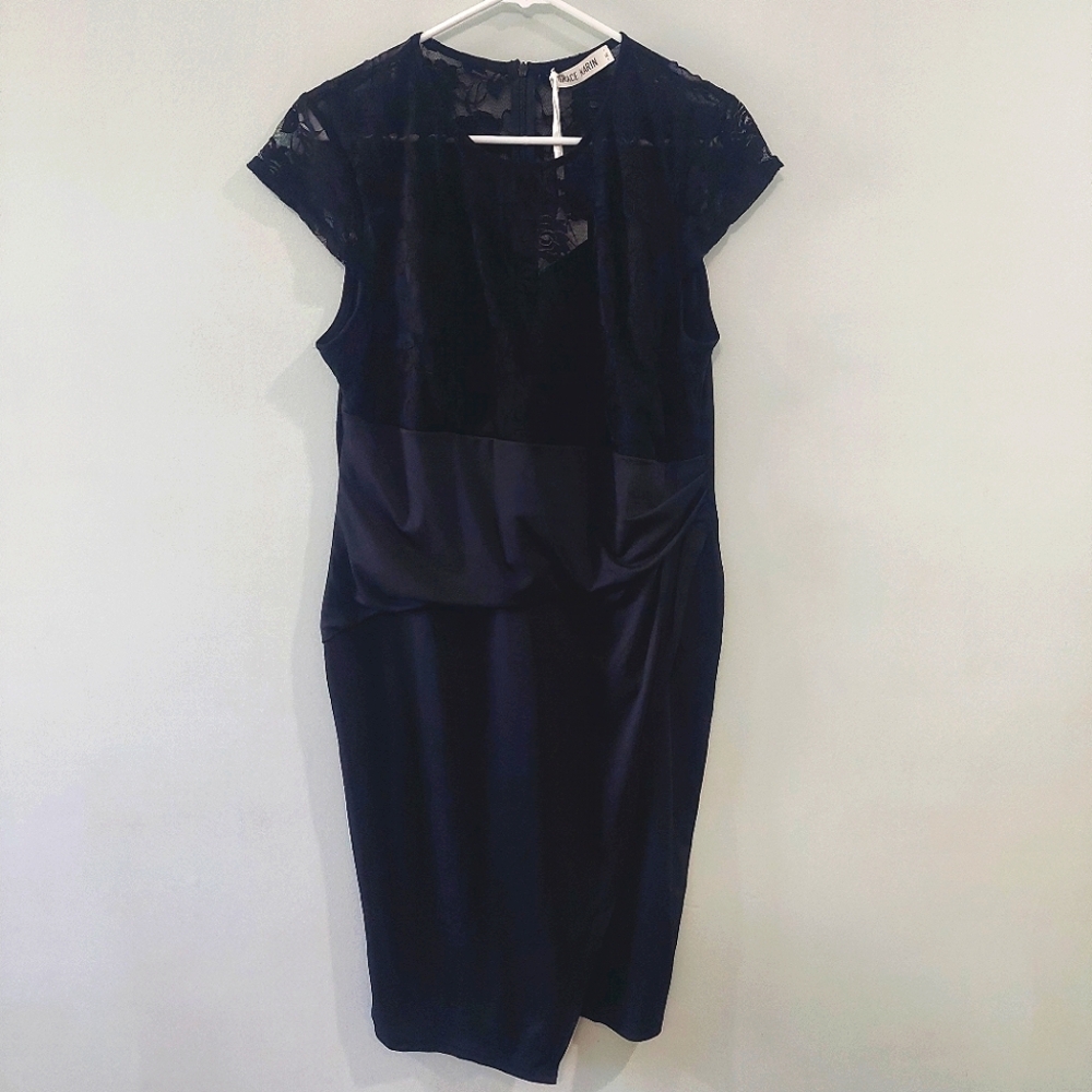 Grace Karin Dress XL black knee length lace top figure flattering zip back
